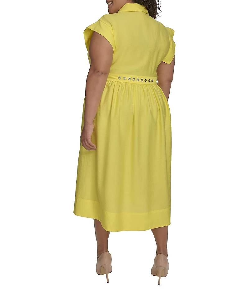 DKNY by Donna Karan Plus Size Short Sleeve Button Front Shirt Dress