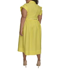 DKNY by Donna Karan Plus Size Short Sleeve Button Front Shirt Dress