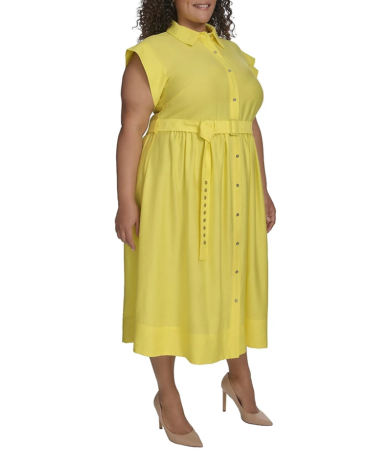 DKNY by Donna Karan Plus Size Short Sleeve Button Front Shirt Dress