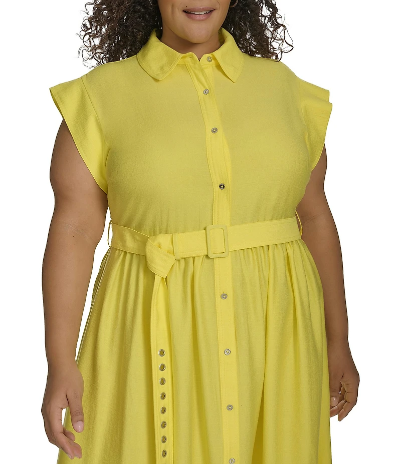 DKNY by Donna Karan Plus Size Short Sleeve Button Front Shirt Dress