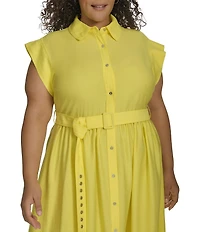 DKNY by Donna Karan Plus Size Short Sleeve Button Front Shirt Dress