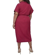 DKNY by Donna Karan Plus Size Crushed Dobby Short Sleeve Button Front Shirt Dress