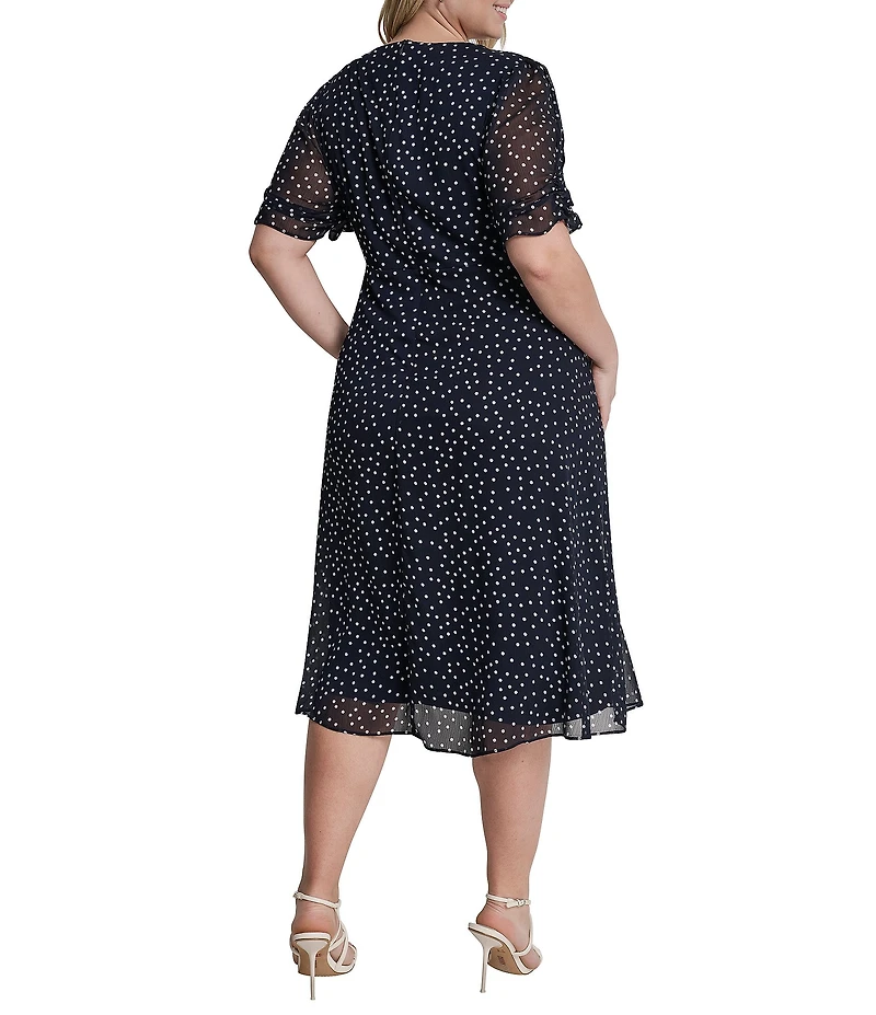DKNY by Donna Karan Plus Size Short Sleeve Dot Print Midi Dress