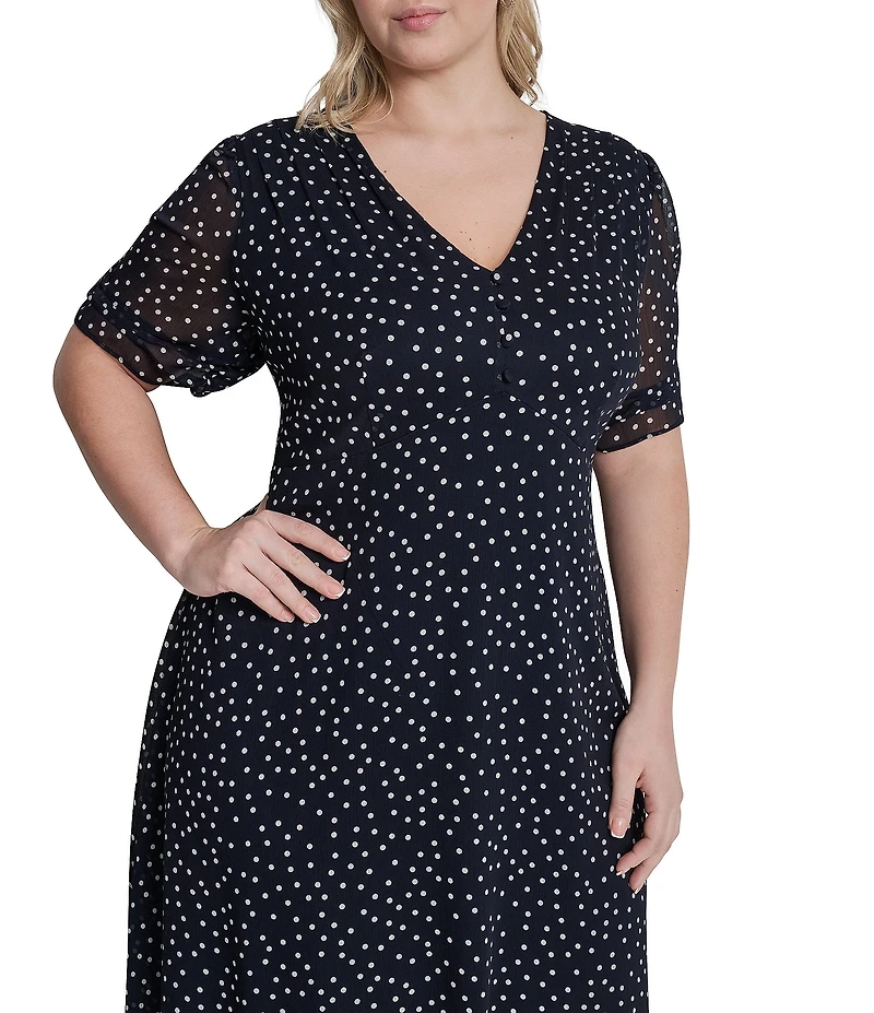 DKNY by Donna Karan Plus Size Short Sleeve Dot Print Midi Dress