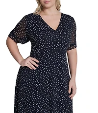 DKNY by Donna Karan Plus Size Short Sleeve Dot Print Midi Dress