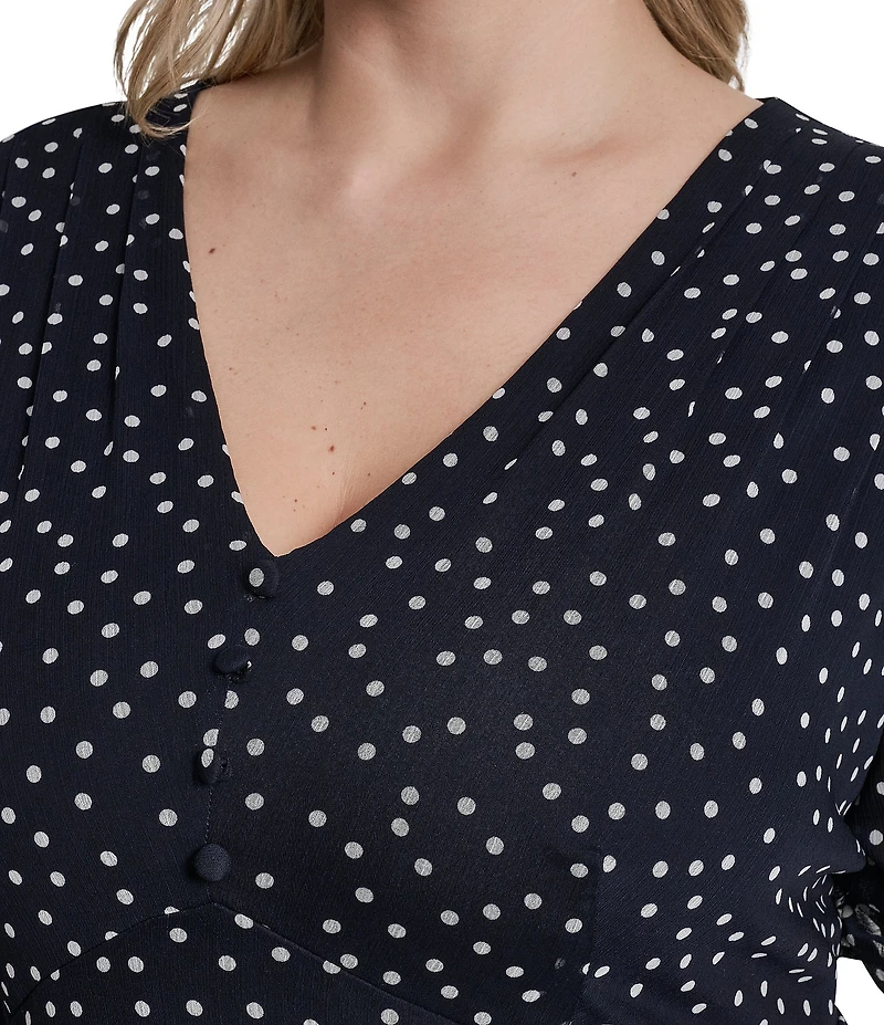 DKNY by Donna Karan Plus Size Short Sleeve Dot Print Midi Dress