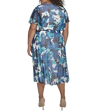 DKNY by Donna Karan Plus Size Short Sleeve Printed Blouson Midi Dress