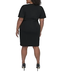 DKNY by Donna Karan Plus Size Short Sleeve Scuba Crepe Sheath Dress
