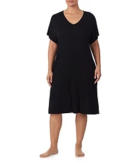 DKNY by Donna Karan Plus Size Solid Short Dolman Sleeve V-Neck Jersey Knit Sleepshirt