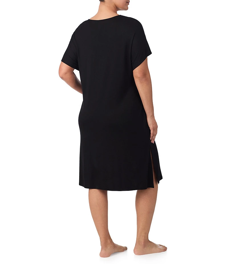 DKNY by Donna Karan Plus Size Solid Short Dolman Sleeve V-Neck Jersey Knit Sleepshirt