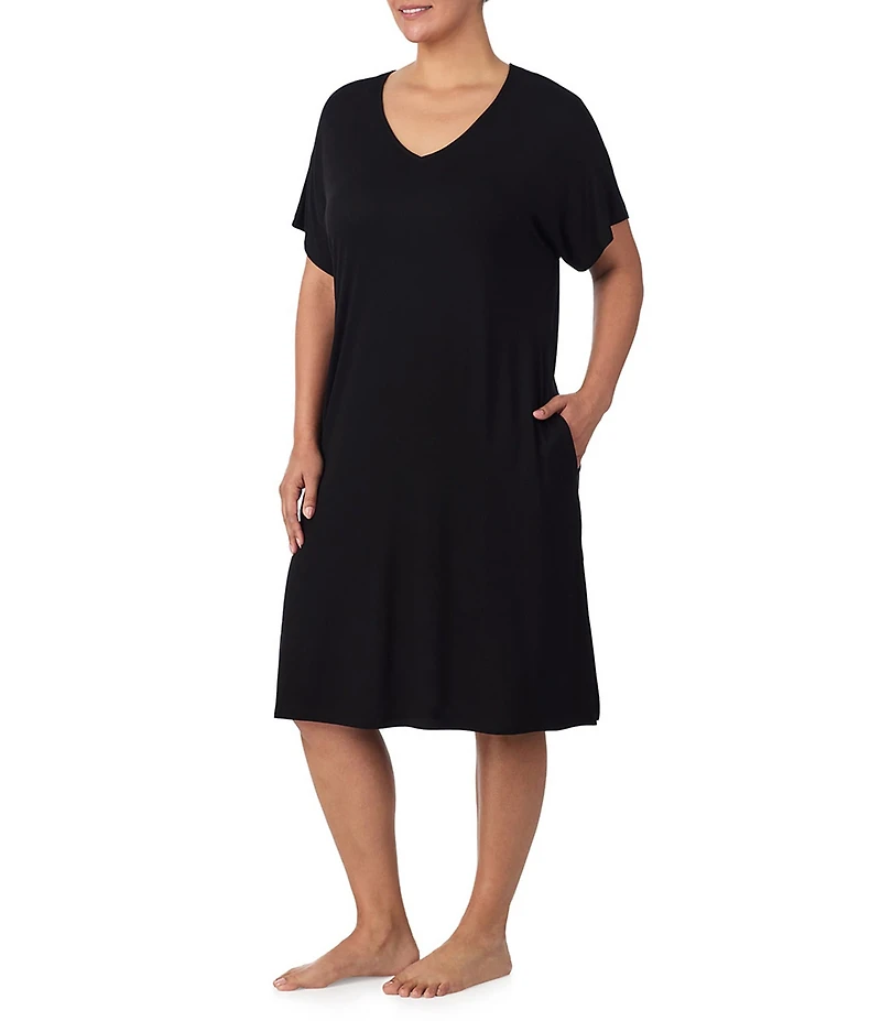 DKNY by Donna Karan Plus Size Solid Short Dolman Sleeve V-Neck Jersey Knit Sleepshirt