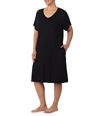 DKNY by Donna Karan Plus Size Solid Short Dolman Sleeve V-Neck Jersey Knit Sleepshirt