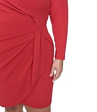 DKNY by Donna Karan Plus Size V-Neck Long Sleeve Tie Waist Faux Wrap Dress