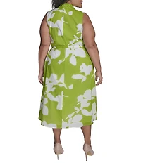 DKNY by Donna Karan Plus Size V-Neck Printed Fit and Flare Midi Dress