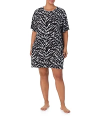 DKNY by Donna Karan Plus Size Zebra Print Short Sleeve Crew Neck Jersey Knit Sleepshirt