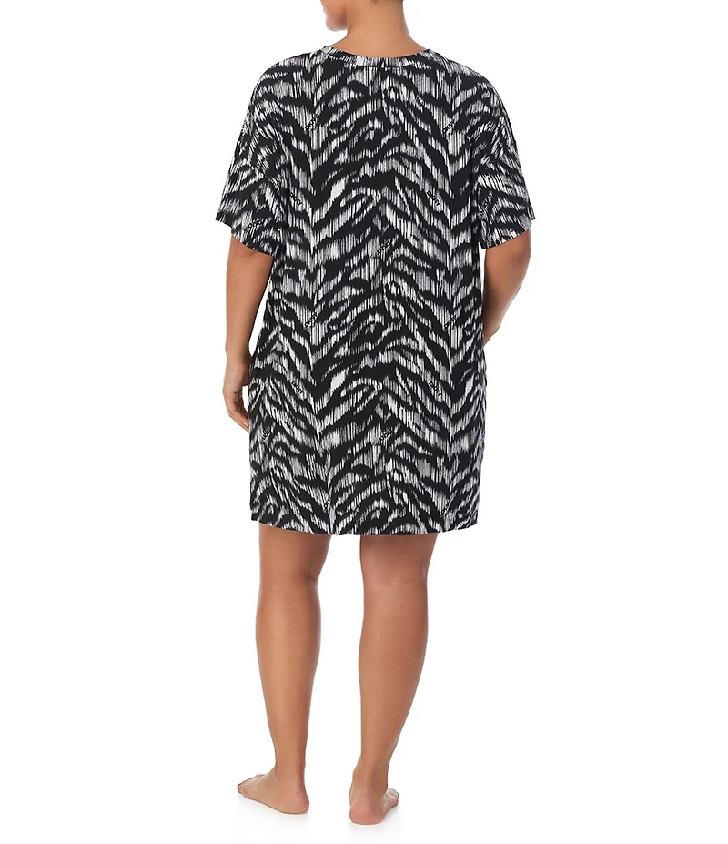 DKNY by Donna Karan Plus Size Zebra Print Short Sleeve Crew Neck Jersey Knit Sleepshirt