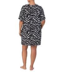DKNY by Donna Karan Plus Size Zebra Print Short Sleeve Crew Neck Jersey Knit Sleepshirt