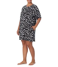 DKNY by Donna Karan Plus Size Zebra Print Short Sleeve Crew Neck Jersey Knit Sleepshirt