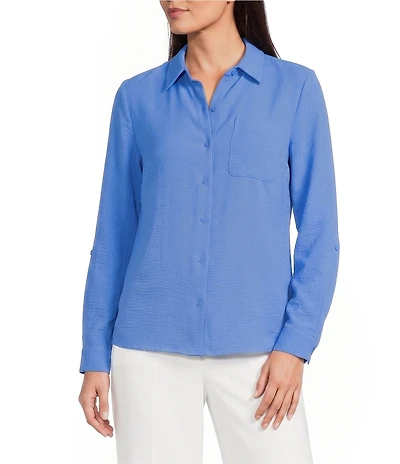 DKNY by Donna Karan Point Collar 3/4 Roll-Tab Sleeve Button Front Shirt