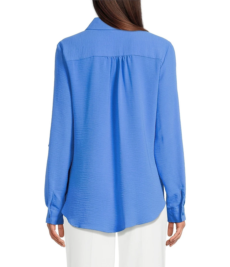 DKNY by Donna Karan Point Collar 3/4 Roll-Tab Sleeve Button Front Shirt