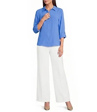 DKNY by Donna Karan Point Collar 3/4 Roll-Tab Sleeve Button Front Shirt