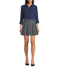 DKNY by Donna Karan Point Collar Long Roll-Tab Sleeve Button Front Blouse