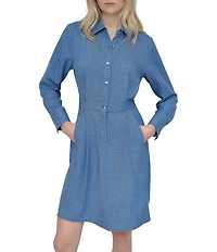 DKNY by Donna Karan Point Collar Long Sleeve Button Front Melange Washer Shirtdress