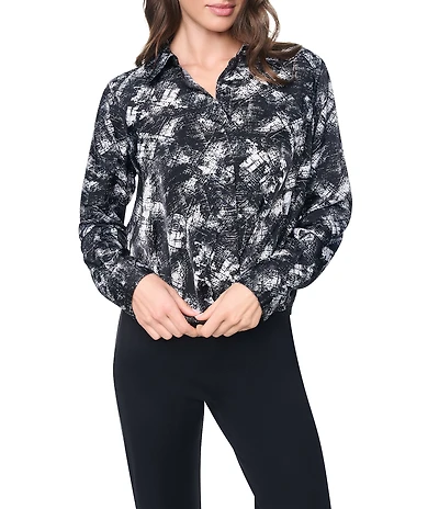 DKNY by Donna Karan Point Collar Long Sleeve Twist Front Shirt