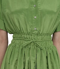 DKNY by Donna Karan Point Collar Neck Short Sleeve Cinch Waist Button Front Shirt Maxi Dress