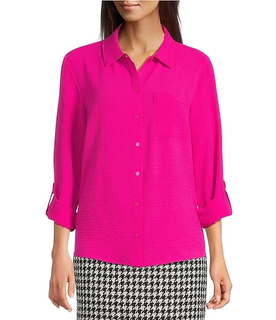 DKNY by Donna Karan Point Collar Roll-Tab Long Sleeve Button Front Shirt