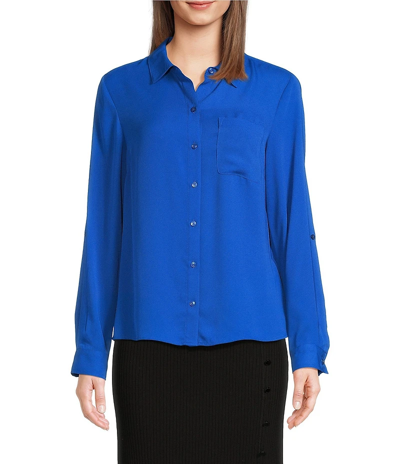 DKNY by Donna Karan Point Collar Roll-Tab Sleeve Button Front Shirt