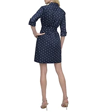 DKNY by Donna Karan Polka Dot Cotton Poplin Long Sleeve Belted Shirtdress