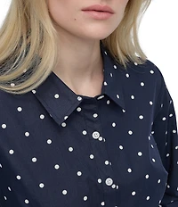 DKNY by Donna Karan Polka Dot Cotton Poplin Long Sleeve Belted Shirtdress