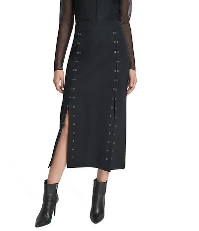 DKNY by Donna Karan Ponte Grommet Slit Midi Skirt