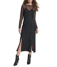 DKNY by Donna Karan Ponte Grommet Slit Midi Skirt