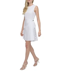 DKNY by Donna Karan Poplin Crew Neck Sleeveless Grommet Belt Sheath Dress