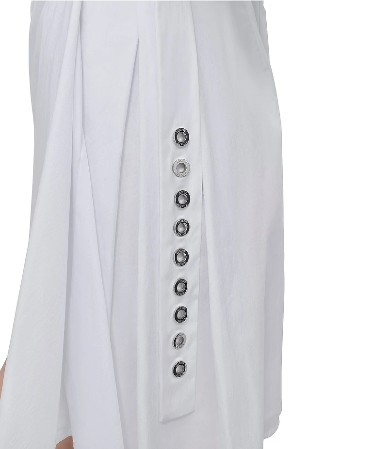 DKNY by Donna Karan Poplin Crew Neck Sleeveless Grommet Belt Sheath Dress