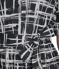 DKNY by Donna Karan Printed Cotton Poplin Elbow Sleeve Belted Shirt Dress