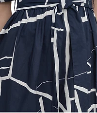 DKNY by Donna Karan Printed Cotton Short Sleeve Belted Midi Shirtdress