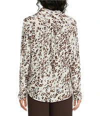 DKNY by Donna Karan Printed Georgette Point Collar 3/4 Roll-Tab Sleeve Button Front Shirt
