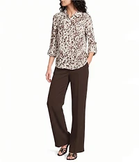 DKNY by Donna Karan Printed Georgette Point Collar 3/4 Roll-Tab Sleeve Button Front Shirt