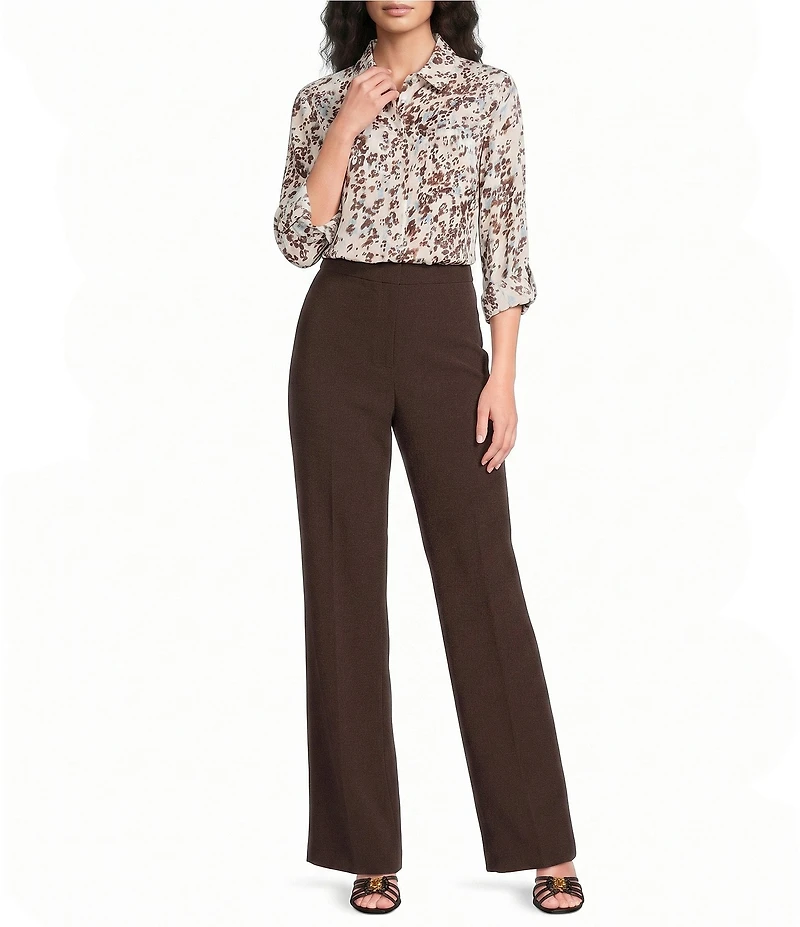 DKNY by Donna Karan Printed Georgette Point Collar 3/4 Roll-Tab Sleeve Button Front Shirt