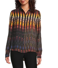 DKNY by Donna Karan Printed Georgette Point Collar Roll Tab Sleeve Button Front Shirt