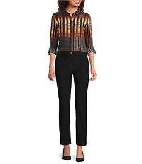 DKNY by Donna Karan Printed Georgette Point Collar Roll Tab Sleeve Button Front Shirt