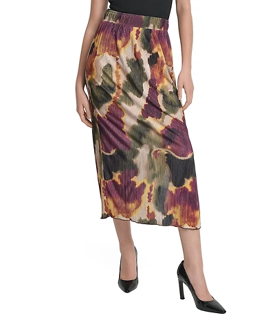 DKNY by Donna Karan Printed Plisse Pull-On Column Midi Skirt