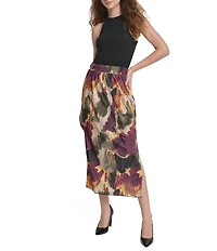 DKNY by Donna Karan Printed Plisse Pull-On Column Midi Skirt