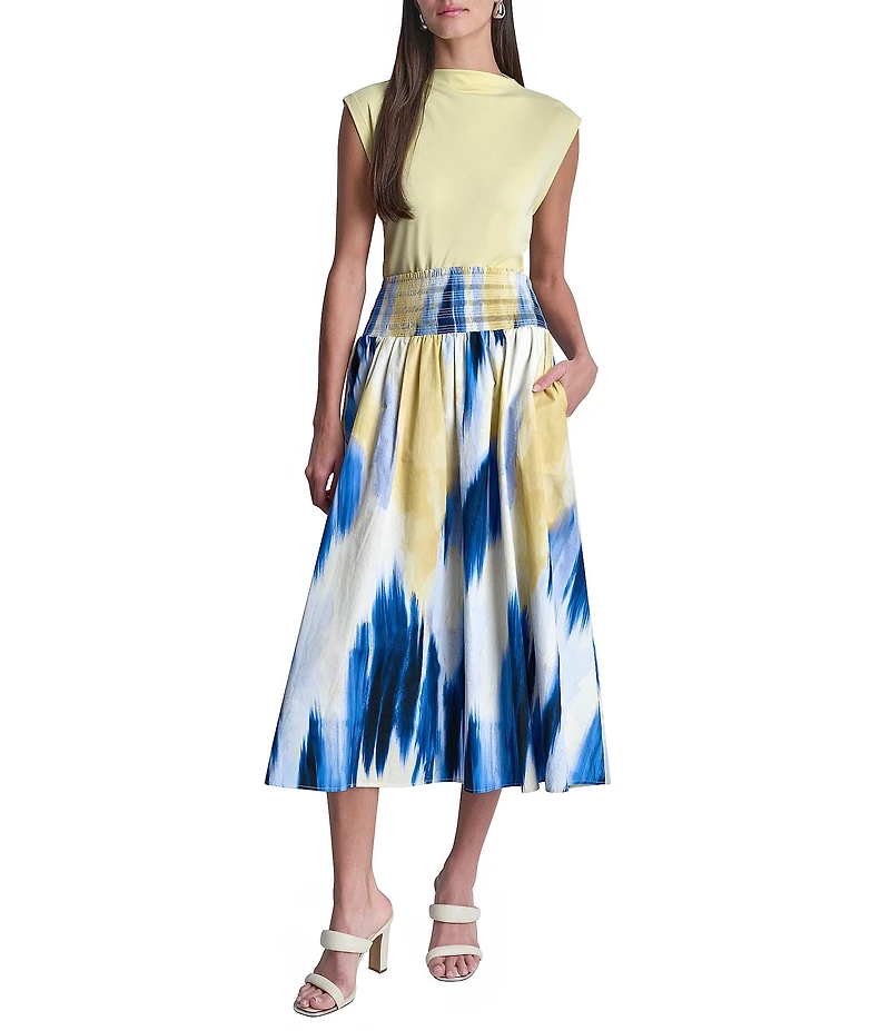 DKNY by Donna Karan Printed Poplin Pull-On Midi Skirt