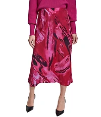 DKNY by Donna Karan Printed Satin Bias Cut Midi Skirt
