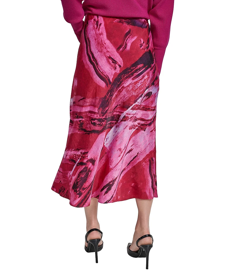 DKNY by Donna Karan Printed Satin Bias Cut Midi Skirt