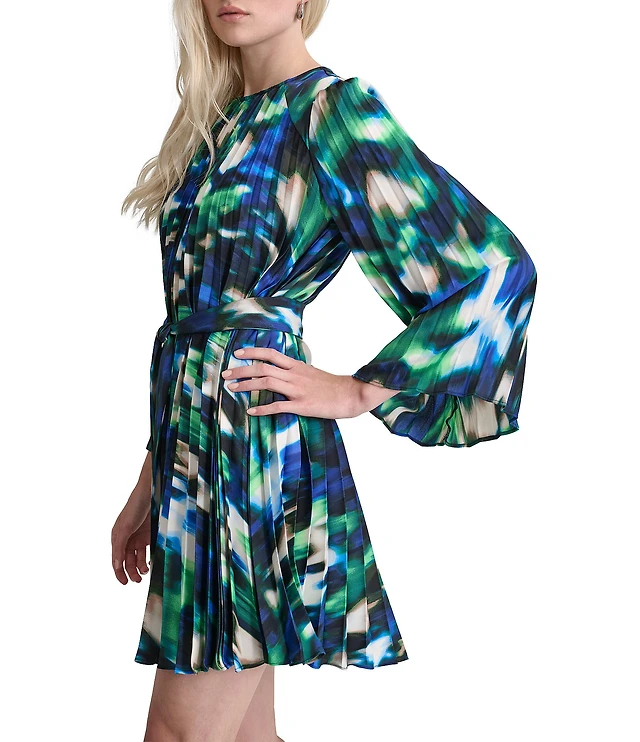 Donna Karan Floral Print Satin Tie Neck Long Sleeve Belted A-Line Dress | Liberty Center Donna Karan Floral Print Satin Tie Neck Long Sleeve Belted A-Line Dress | Liberty Center